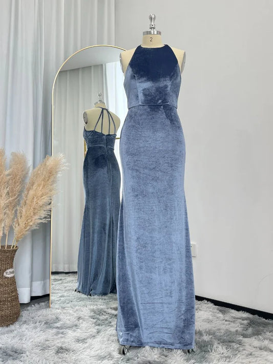 AerbaDress Halter Sleeveless Lux Velvet Formal Dress Wedding Guest Dresses