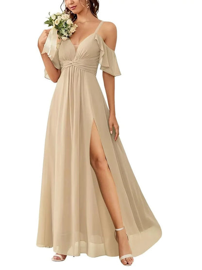 A Line/Princess Off-The-Shoulder Floor-Length elegant Bridesmaid Dresses With Pockets