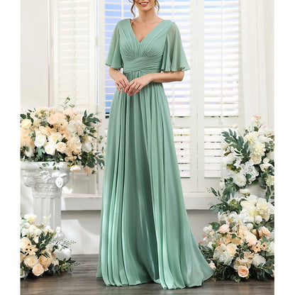 AerbaDress A-Line/Princess V Neck Short Sleeves elegant Bridesmaid Dresses Wedding Guest Dresses