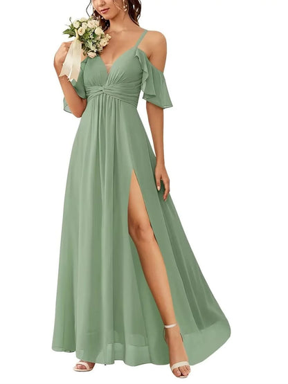 A Line/Princess Off-The-Shoulder Floor-Length elegant Bridesmaid Dresses With Pockets