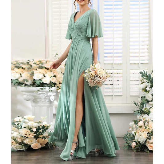 AerbaDress A-Line/Princess V Neck Short Sleeves elegant Bridesmaid Dresses Wedding Guest Dresses