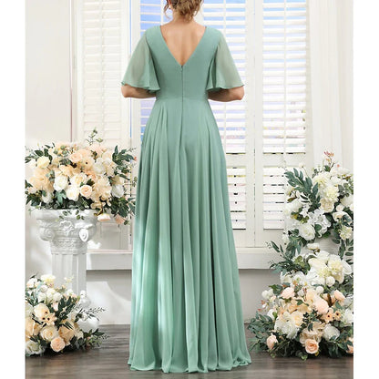 AerbaDress A-Line/Princess V Neck Short Sleeves elegant Bridesmaid Dresses Wedding Guest Dresses