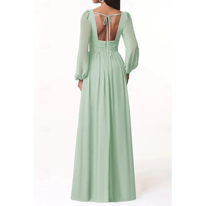 AerbaDress A-Line/Princess Plunging Neck Long Sleeves Bridesmaid Dresses Wedding Guest Dresses