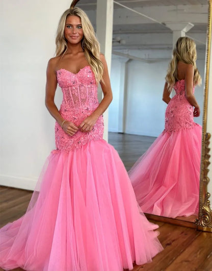 AerbaDress Prom Dress Mermaid Strapless Lace And Tulle With Beading