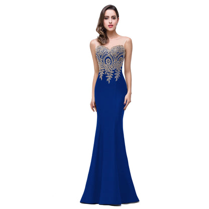 AerbaDress Fashion Royal Blue Lace Mermaid Evening Dress for Women Floor Length Evening Dress