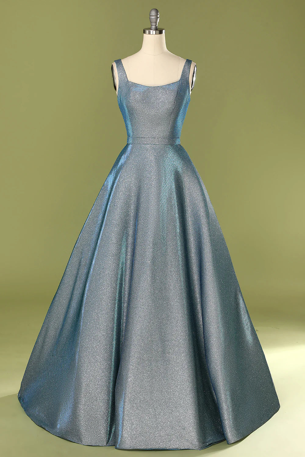 AerbaDress Glitter Blue Open Back Long Prom Dress