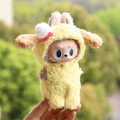 Handmade Labubu set can be paired with Labubu V1 Macaron and V2 seats 17cm canvas pendant clothes cute yellow dog set small animal cross dressing baby clothes bag keychain pendant (excluding dolls)