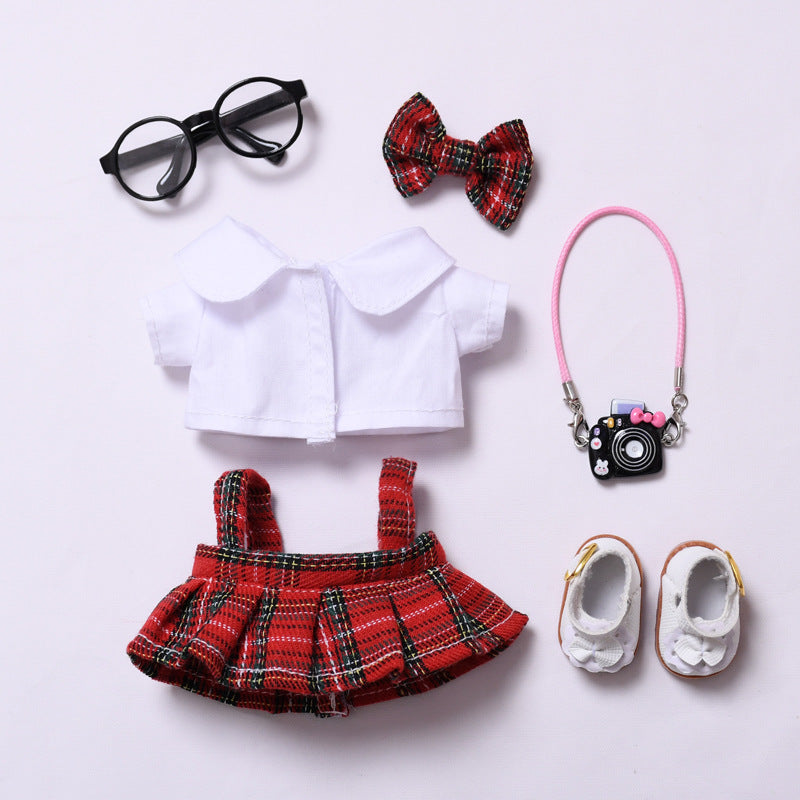 Handmade Labubu set can be paired with Labubu V1 Macaron and V2 seats with red checkered suspender skirt set and Labubu doll outfit (excluding dolls)