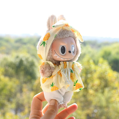 Handmade Labubu set can be paired with Labubu V1 Macaron and V2 seats with 17cm hanging pieces made of canvas fabric as a substitute for headband style pineapple three piece set and vinyl doll doll clothes (excluding dolls)