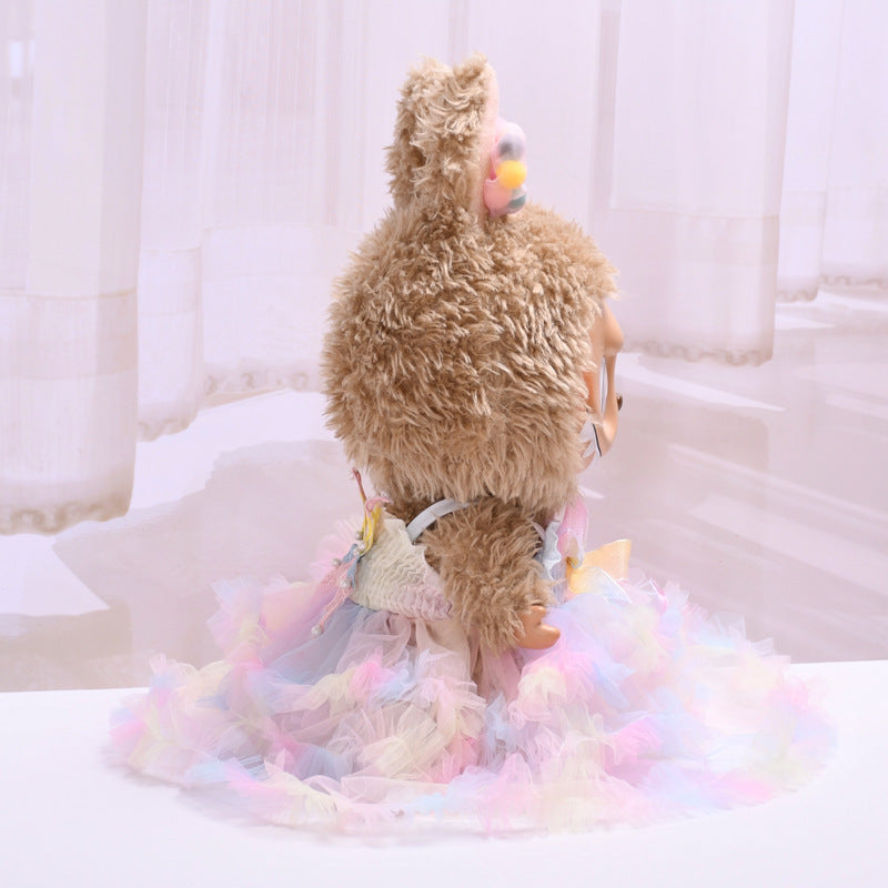 Handmade Labubu set can be paired with Labubu V1 Macaron and V2 seats with a 38cm vinyl cloth cover for changing clothes Colorful bow yarn skirt Labubu cute baby dress (excluding dolls)