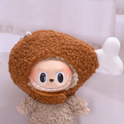 Handmade Labubu set can be paired with Labubu V1 Macaron and V2 seats 17cm pendant canvas clothing accessories chicken leg head cover keychain Labubu cute hat (excluding dolls)
