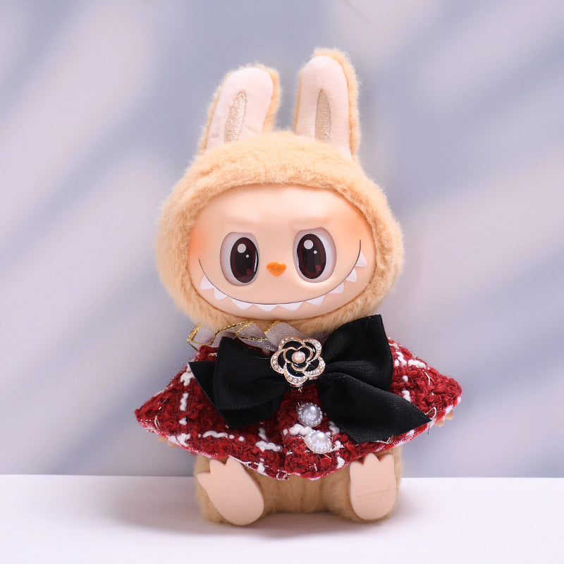 Handmade Labubu set can be paired with Labubu V1 Macaron and V2 seats 17cm canvas pendant clothes red small fragrant style shawl cape vinyl Labubu baby clothes (excluding dolls)