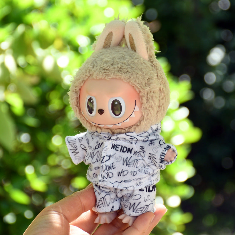 Handmade Labubu set can be paired with Labubu V1 Macaron and V2 seats 17cm canvas pendant clothes trendy and cool letter hooded suit set blind box LABUBU changing clothes (excluding dolls)
