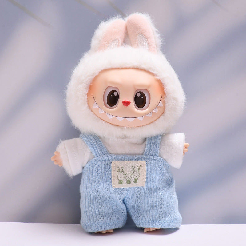 Handmade Labubu set can be paired with Labubu V1 Macaron and V2 seats blue bunny T-shirt overalls Labubu changing clothes for children (excluding dolls)