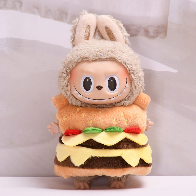 Handmade Labubu set can be paired with Labubu V1 Macaron and V2 seats with blind box pendant 17cm canvas clothes burger takeaway bag keychain Labubu cute baby clothes (excluding dolls)