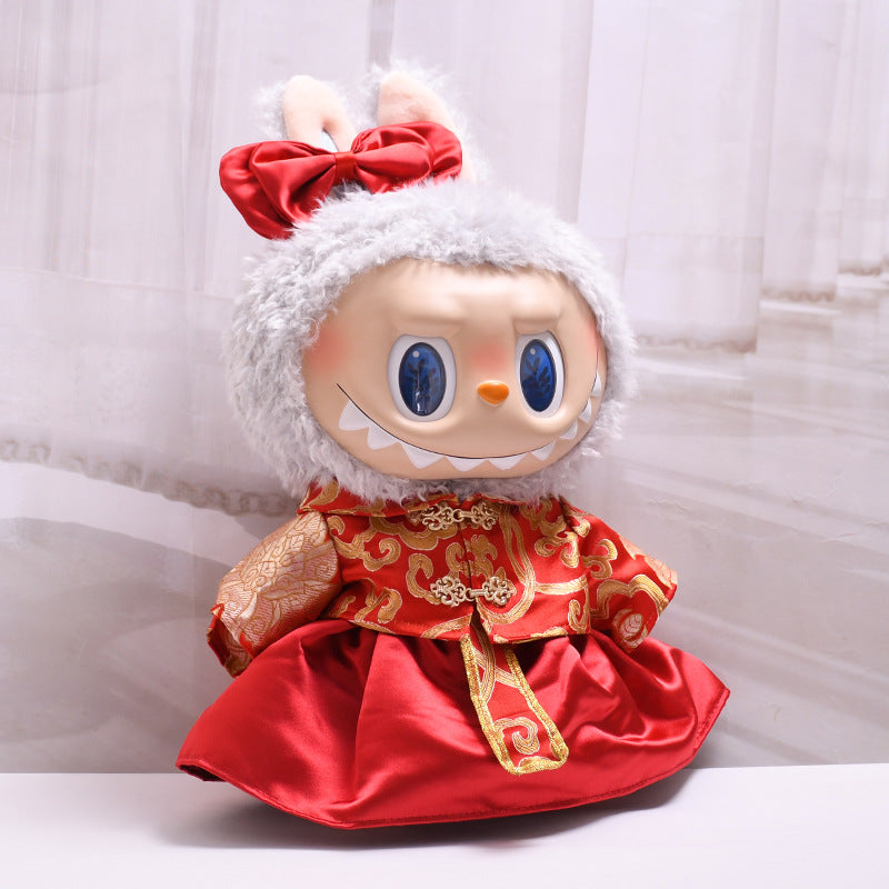 Handmade Labubu set can be paired with Labubu V1 Macaron and V2 seats in a 38cm stretch cloth outfit for changing clothes from New Year's women's Tang suit to baby clothes (excluding dolls)