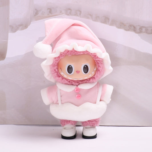 Handmade Labubu set can be paired with Labubu V1 Macaron and V2 seats 17cm Labubu cloth pendant can be used to replace clothes Pink eggshell pajamas three piece set of baby clothes Labubu doll cute (excluding dolls)