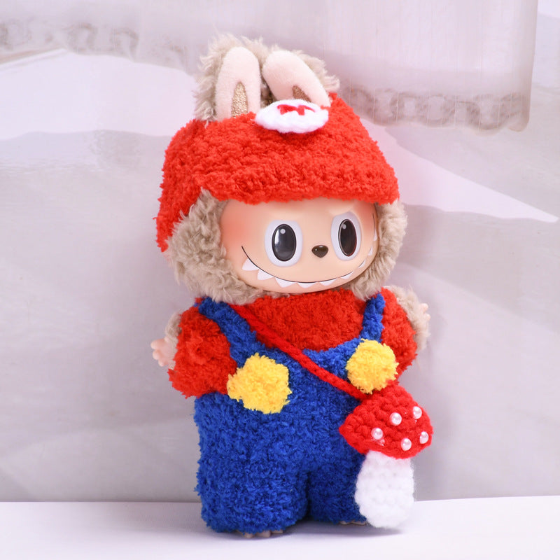 Handmade Labubu set can be paired with Labubu V1 Macaron and V2 seats with knitted plush Mario Labubu cute baby clothes (excluding dolls)