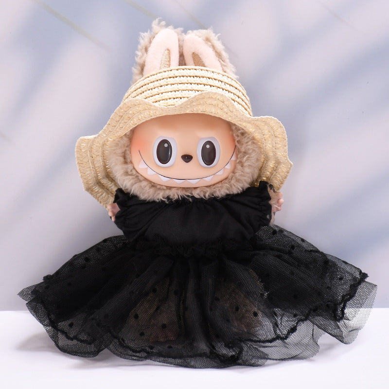 Handmade Labubu set can be paired with Labubu V1 Macaron and V2 seats straw hat black wedding dress lace set Labubu doll outfit (excluding dolls)