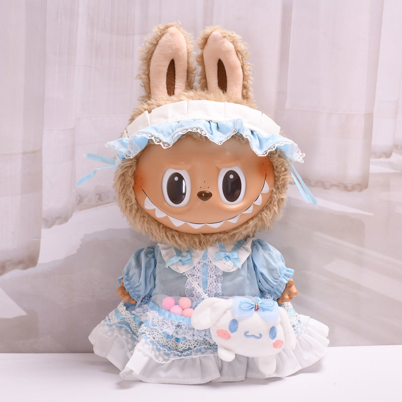 Handmade Labubu set can be paired with Labubu V1 Macaron and V2 seats 38cm canvas clothes Labubu vinyl doll doll clothes cute blue Lolita dress (excluding dolls)