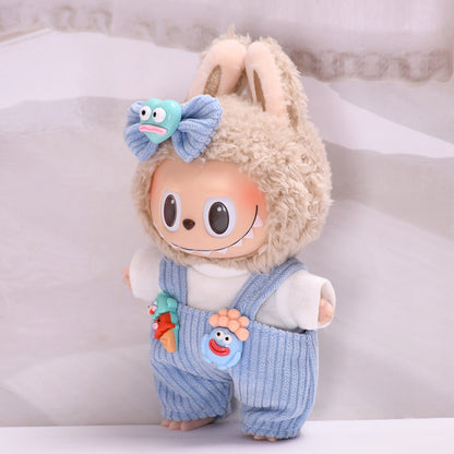 Handmade Labubu set can be paired with Labubu V1 Macaron and V2 seats 17cm canvas pendant clothes big mouthed fish strap pants vinyl labubu baby clothes (excluding dolls)