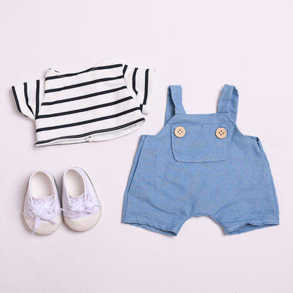 Handmade Labubu set can be paired with Labubu V1 Macaron and V2 seats 38cm vinyl cloth plush toy clothes striped T-shirts overalls casual clothes for children (excluding dolls)