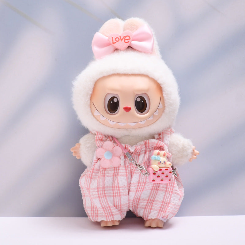 Handmade Labubu set can be paired with Labubu V1 Macaron and V2 seats pink fluffy floral overalls set Labubu doll outfit (excluding dolls)