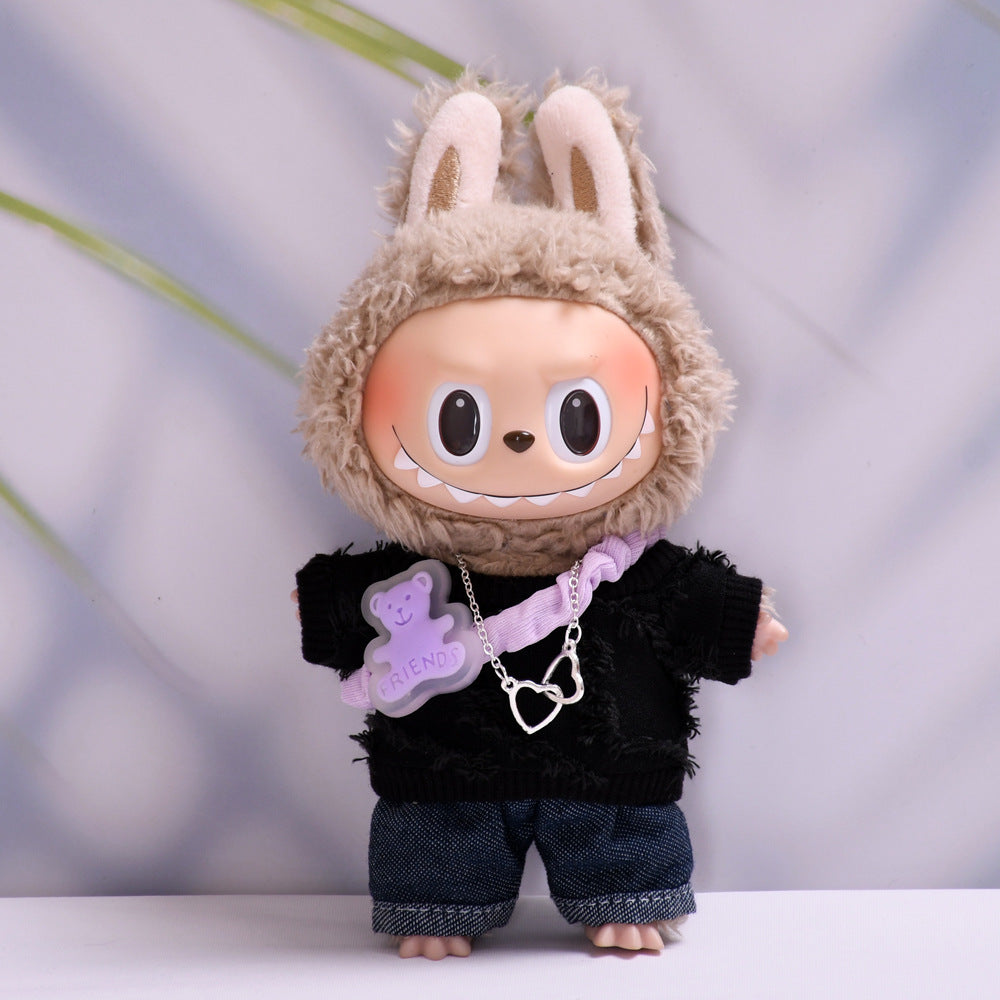 Handmade Labubu set can be paired with Labubu V1 Macaron and V2 seat T-shirt and jeans set vinyl LABUBU baby clothing replacement (excluding dolls)