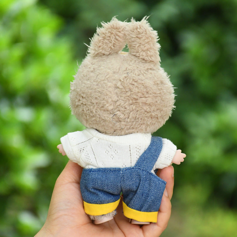 Handmade Labubu set can be paired with Labubu V1 Macaron and V2 seats blind box 17cm canvas pendant clothes cute denim cartoon overalls set Labubu baby clothes cute (except for dolls)