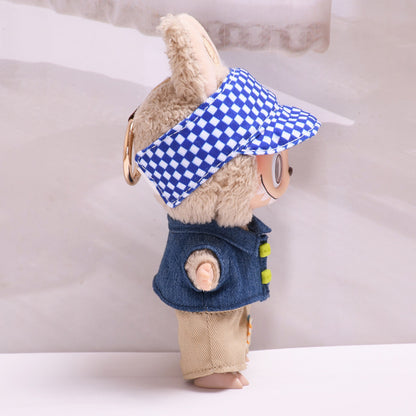 Handmade Labubu set can be paired with Labubu V1 Macaron and V2 seats with denim lapel jacket three piece set Labubu baby clothes (excluding dolls)