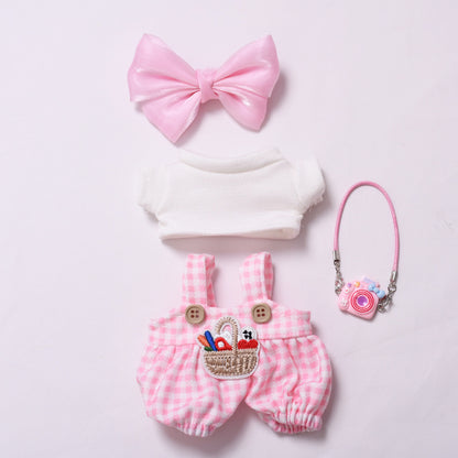 Handmade Labubu Outfit first second and third generation pendants Labubu clothes checkered overalls bow cameras Labubu dolls clothing accessories (not including dolls)