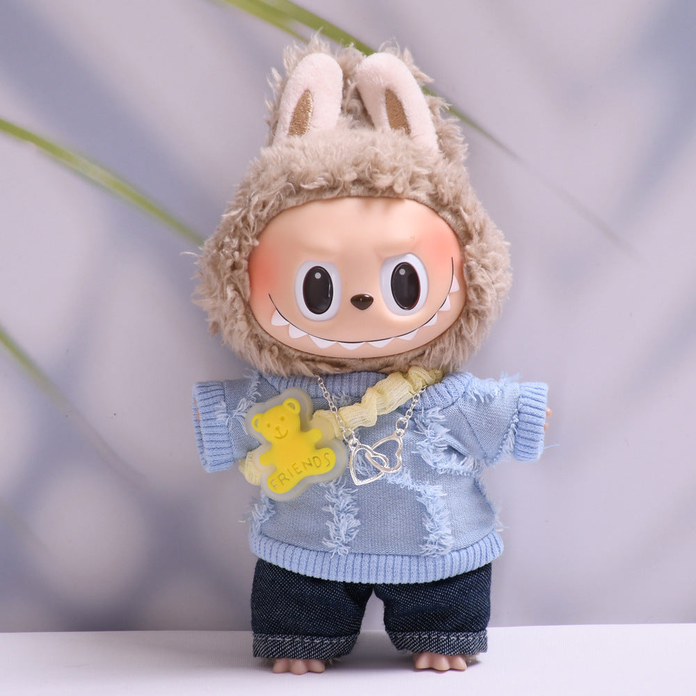 Handmade Labubu set can be paired with Labubu V1 Macaron and V2 seat T-shirt and jeans set vinyl LABUBU baby clothing replacement (excluding dolls)