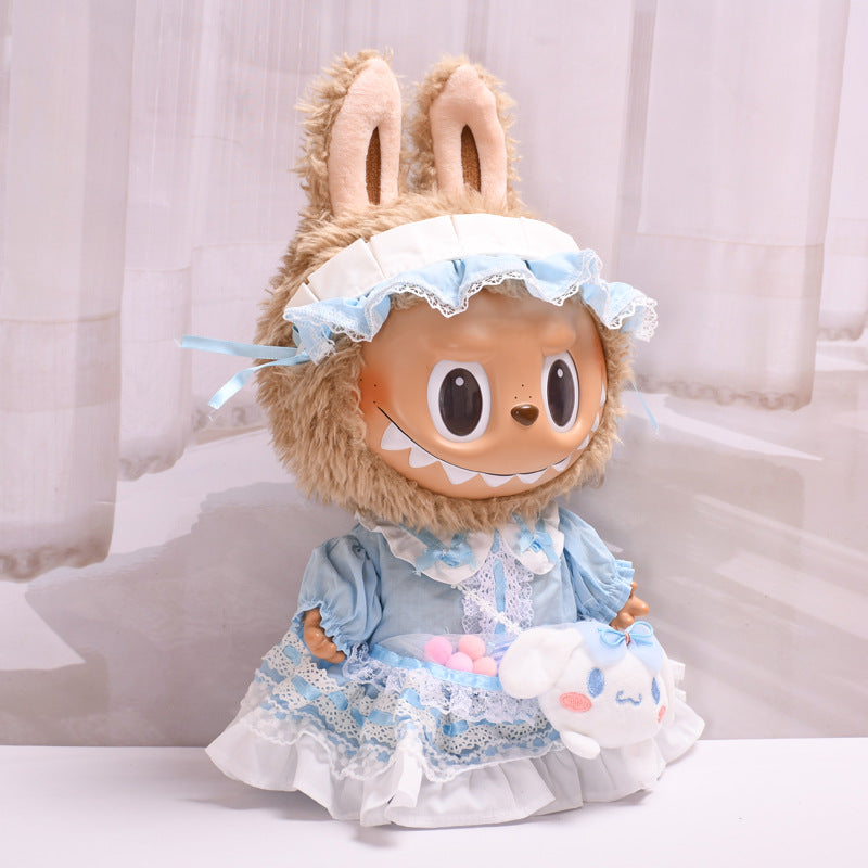 Handmade Labubu set can be paired with Labubu V1 Macaron and V2 seats 38cm canvas clothes Labubu vinyl doll doll clothes cute blue Lolita dress (excluding dolls)
