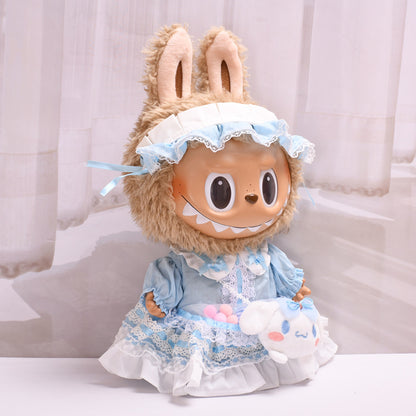 Handmade Labubu set can be paired with Labubu V1 Macaron and V2 seats 38cm canvas clothes Labubu vinyl doll doll clothes cute blue Lolita dress (excluding dolls)