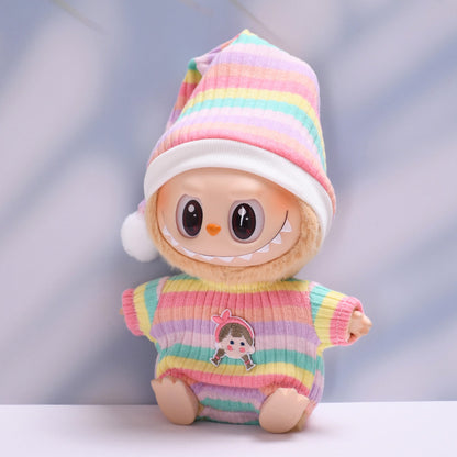 Handmade Labubu set can be paired with Labubu V1 Macaron and V2 seats with vinyl pendants children's clothing striped pajamas (excluding dolls)
