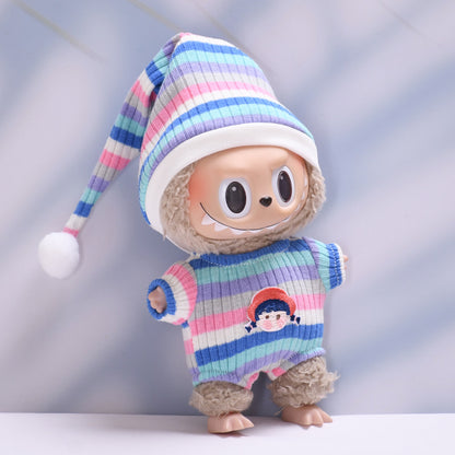 Handmade Labubu set can be paired with Labubu V1 Macaron and V2 seats with vinyl pendants children's clothing striped pajamas (excluding dolls)
