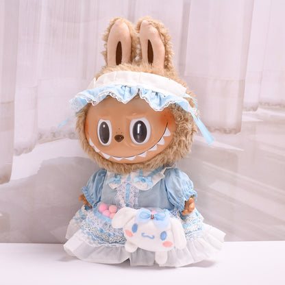 Handmade Labubu set can be paired with Labubu V1 Macaron and V2 seats 38cm canvas clothes Labubu vinyl doll doll clothes cute blue Lolita dress (excluding dolls)