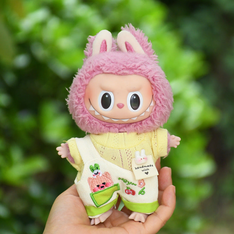 Handmade Labubu set can be paired with Labubu V1 Macaron and V2 seats with blind box 17cm canvas pendant clothes cute cartoon overalls set labubu baby clothes cute (except dolls)