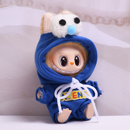 Handmade Labubu set can be paired with Labubu V1 Macaron and V2 seats blind box 17cm canvas pendant clothes big eyed monster jumpsuit as a substitute for vinyl Labubu baby clothes (excluding dolls)