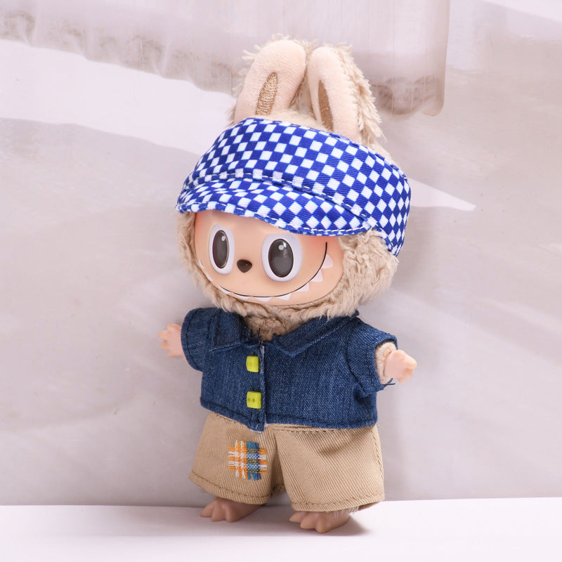 Handmade Labubu set can be paired with Labubu V1 Macaron and V2 seats with denim lapel jacket three piece set Labubu baby clothes (excluding dolls)