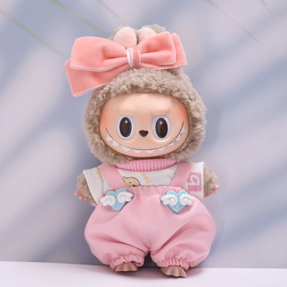 Handmade Labubu set can be paired with Labubu V1 Macaron and V2 seats with heart-shaped cloud shoulder pants set and Labubu doll clothing replacement (excluding dolls)