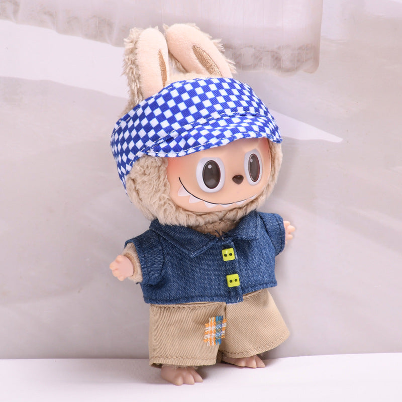 Handmade Labubu set can be paired with Labubu V1 Macaron and V2 seats with denim lapel jacket three piece set Labubu baby clothes (excluding dolls)