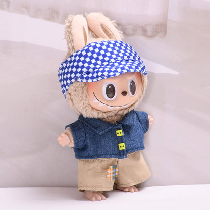 Handmade Labubu set can be paired with Labubu V1 Macaron and V2 seats with denim lapel jacket three piece set Labubu baby clothes (excluding dolls)