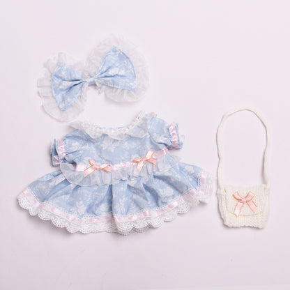Handmade Labubu set can be paired with Labubu V1 Macaron and V2 seats featuring 38cm canvas doll clothes Labubu dolls can replace blue printed rose dresses (excluding dolls)