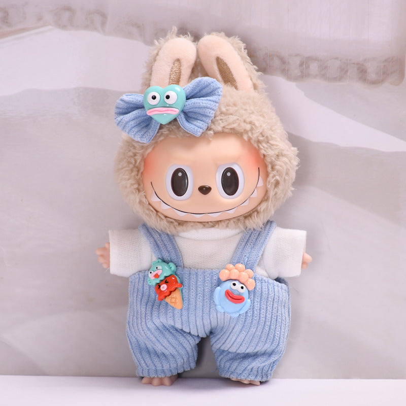 Handmade Labubu set can be paired with Labubu V1 Macaron and V2 seats 17cm canvas pendant clothes big mouthed fish strap pants vinyl labubu baby clothes (excluding dolls)