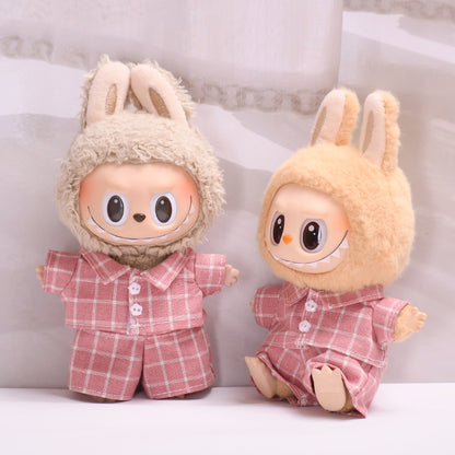 Handmade Labubu set can be paired with Labubu V1 Macaron and V2 seat blind box pendant canvas clothes pink checkered suit dress labubu baby clothes (excluding dolls)