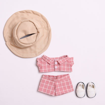 Handmade Labubu set can be paired with Labubu V1 Macaron and V2 seat blind box pendant canvas clothes pink checkered suit dress labubu baby clothes (excluding dolls)