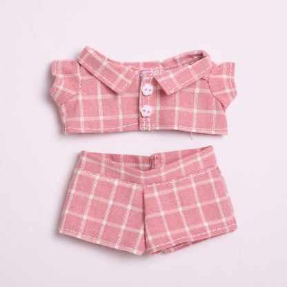 Handmade Labubu set can be paired with Labubu V1 Macaron and V2 seat blind box pendant canvas clothes pink checkered suit dress labubu baby clothes (excluding dolls)