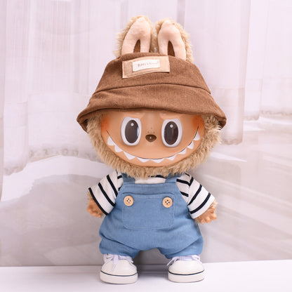 Handmade Labubu set can be paired with Labubu V1 Macaron and V2 seats 38cm vinyl cloth plush toy clothes striped T-shirts overalls casual clothes for children (excluding dolls)