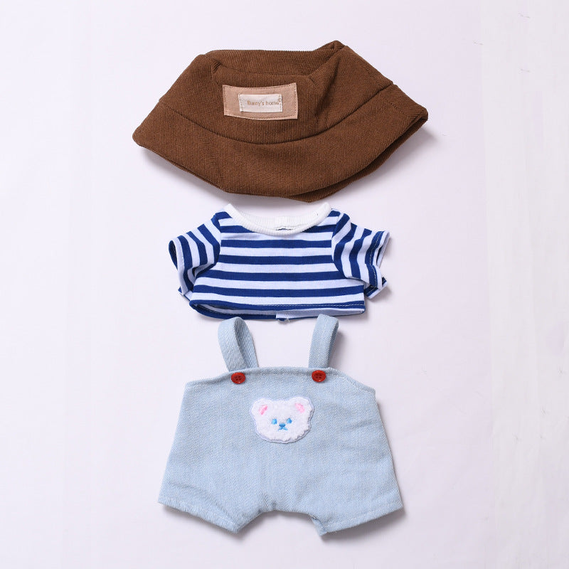 Handmade Labubu set can be paired with Labubu V1 Macaron and V2 seats 38cm Labubu doll doll clothes blue striped teddy bear overalls Labubu changing clothes (excluding dolls)